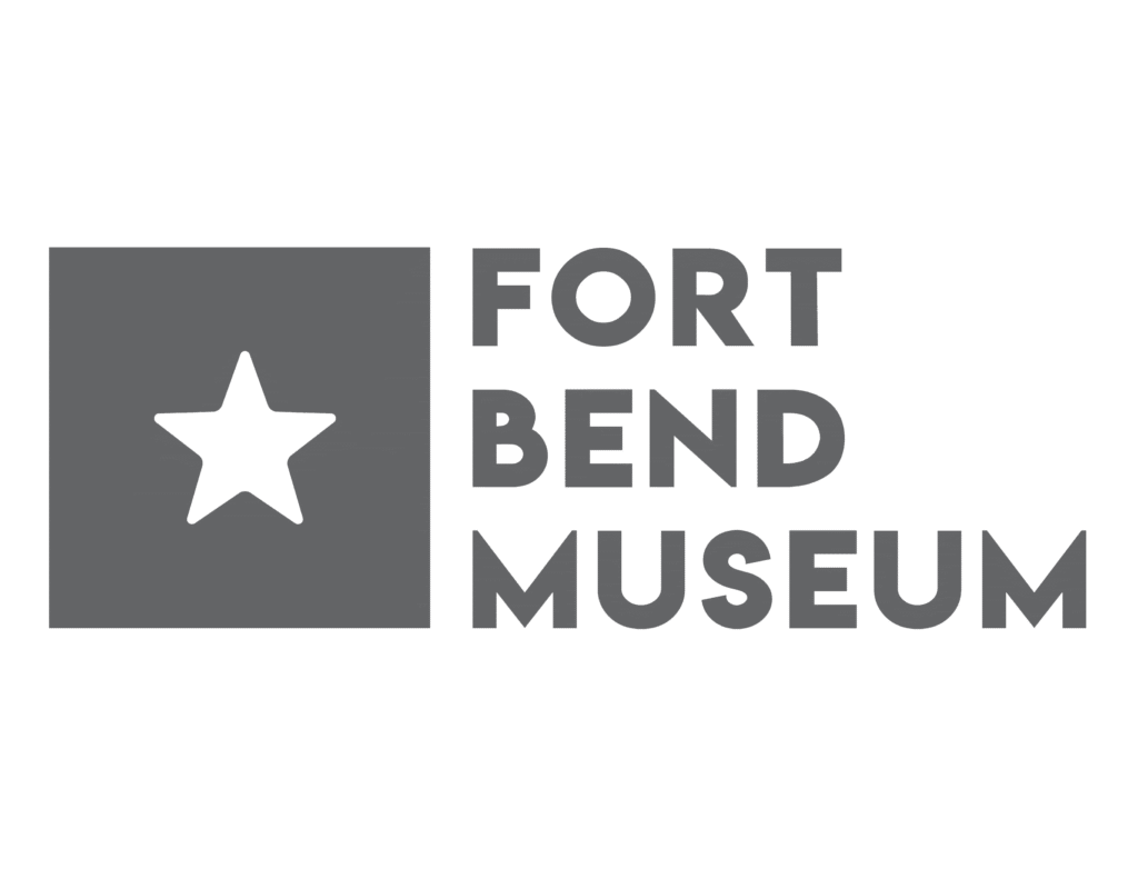 Logo of the Fort Bend Museum featuring a white star inside a gray square to the left of the words "Fort Bend Museum" written in bold, gray, uppercase letters.