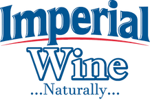 Logo for Imperial Wine. The text "Imperial" is in large blue letters with a red curved line beneath it, and "Wine Naturally..." is written below in blue with three dots before and after "Naturally.