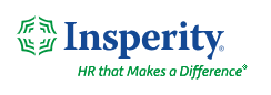 Insperity logo with a green abstract design to the left of the company name. Below the blue word “Insperity” is the green tagline: “HR that Makes a Difference®”.